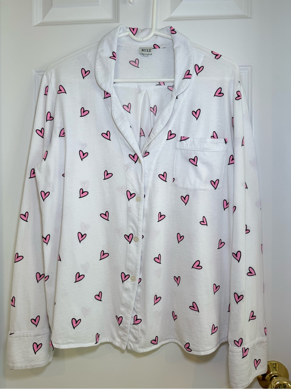 KULE Organic Cotton Pajama Top with Pink Heart Motif Size S